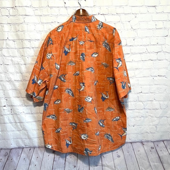 Columbia Mens XL Orange  Button Shirt With snook Pompano bluefish - Picture 3 of 8